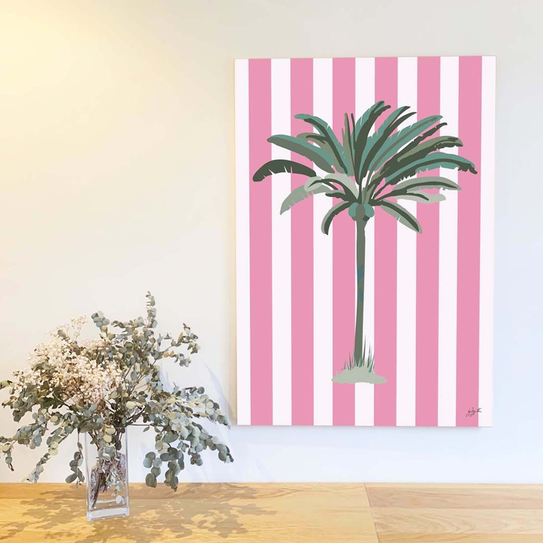 Affiche Palmier rose – décoration murale inspirée de la mode et des couleurs ensoleillées.