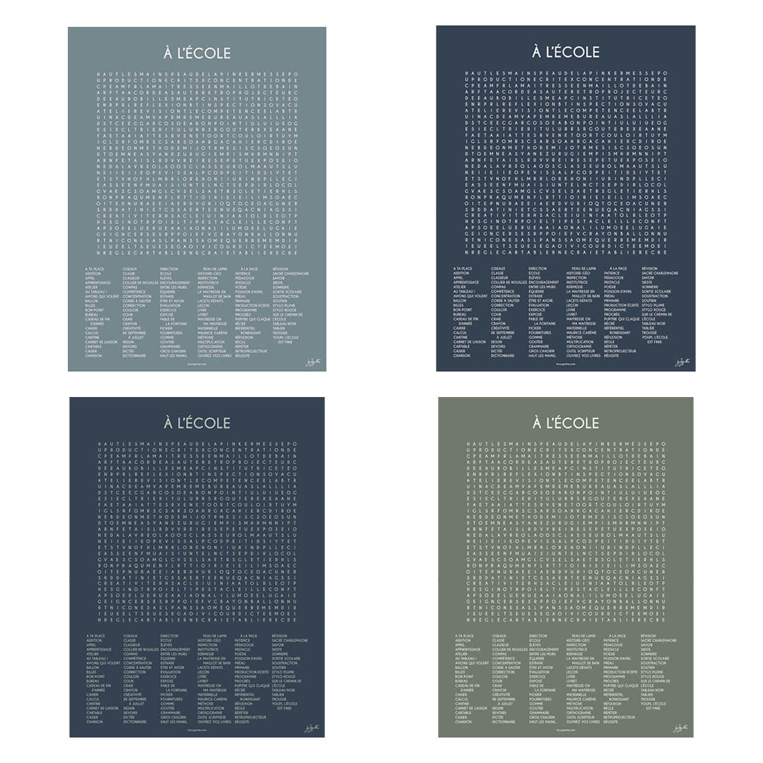 Affiche À l'École au design typographique minimaliste pour décorer une salle de classe, une chambre d'enfant ou un espace d'apprentissage.
