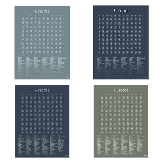 Affiche À l'École au design typographique minimaliste pour décorer une salle de classe, une chambre d'enfant ou un espace d'apprentissage.