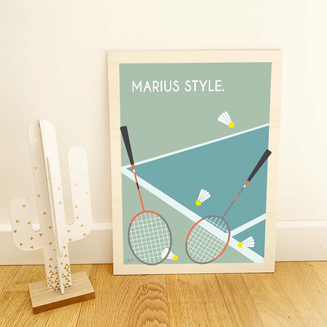 Badminton style. personnalisé - bois brut