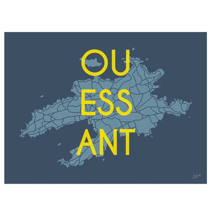 Affiche en bois brut sur l'île d'Ouessant