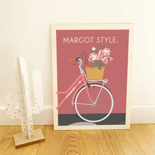 Bike style. pink personnalisé - bois brut