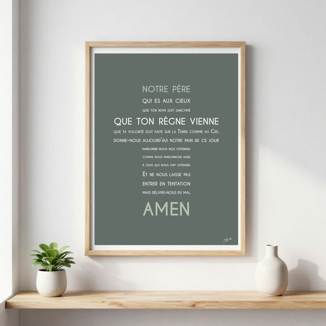 Affiche Notre Père – décoration murale chrétienne mettant en valeur la célèbre prière enseignée par Jésus.