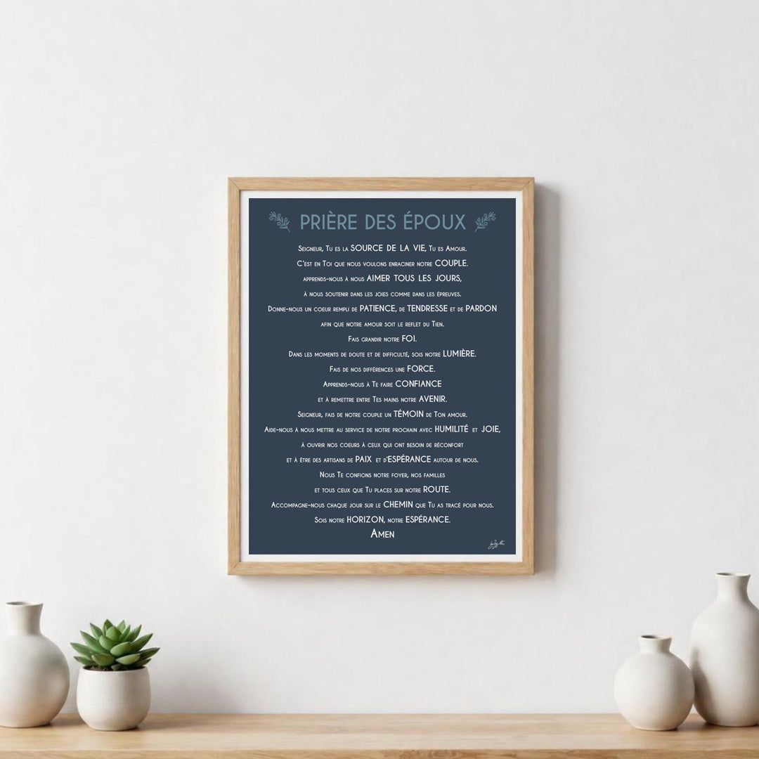 Affiche prière des époux – décoration murale chrétienne inspirée du mariage, de l'amour et de la vie de couple.