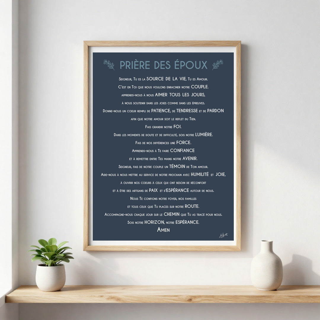 Affiche prière des époux – décoration murale chrétienne inspirée du mariage, de l'amour et de la vie de couple.