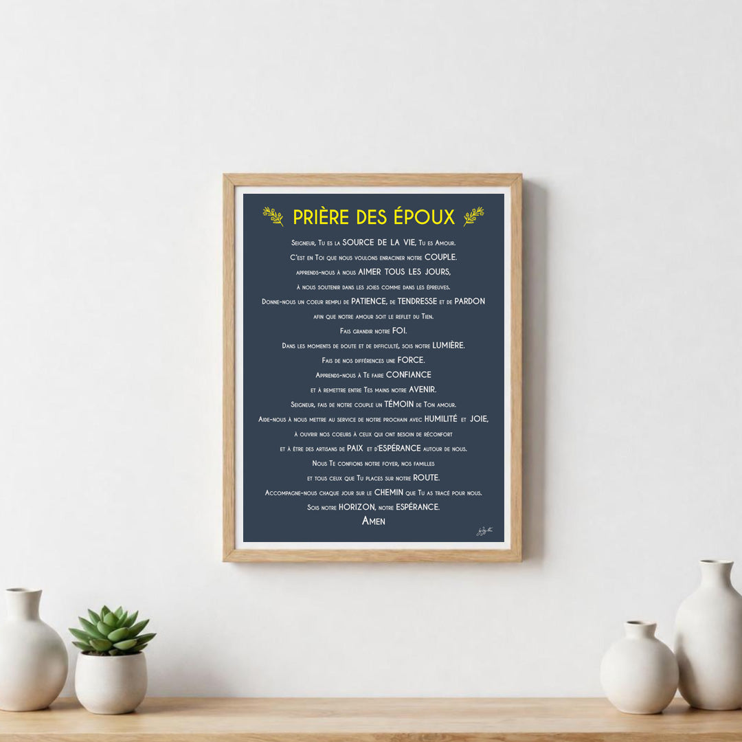 Affiche prière des époux – décoration murale chrétienne inspirée du mariage, de l'amour et de la vie de couple.