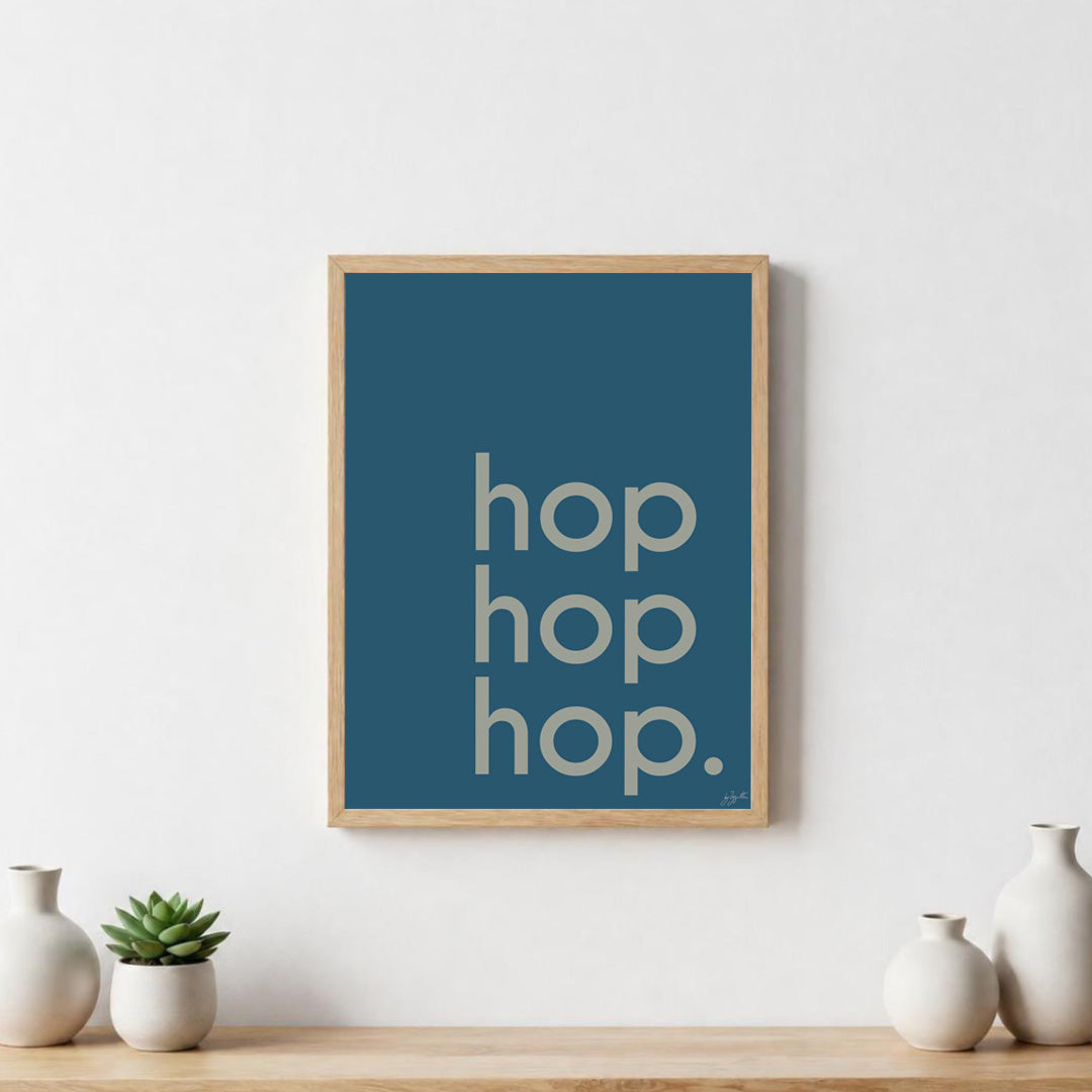 Poster Hop Hop Hop avec typographie design pour décoration murale moderne