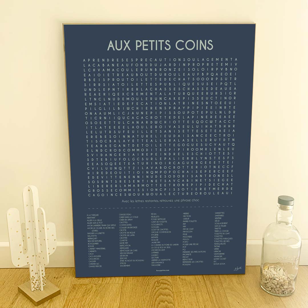 Affiche Aux Petits Coins – décoration murale humoristique pour toilettes.