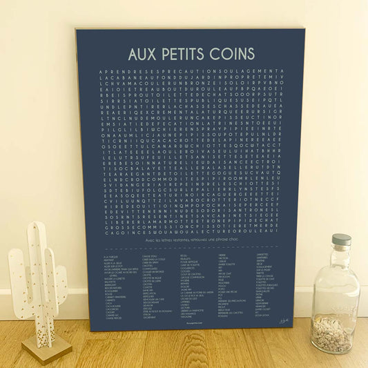 Affiche Aux Petits Coins – décoration murale humoristique pour toilettes.
