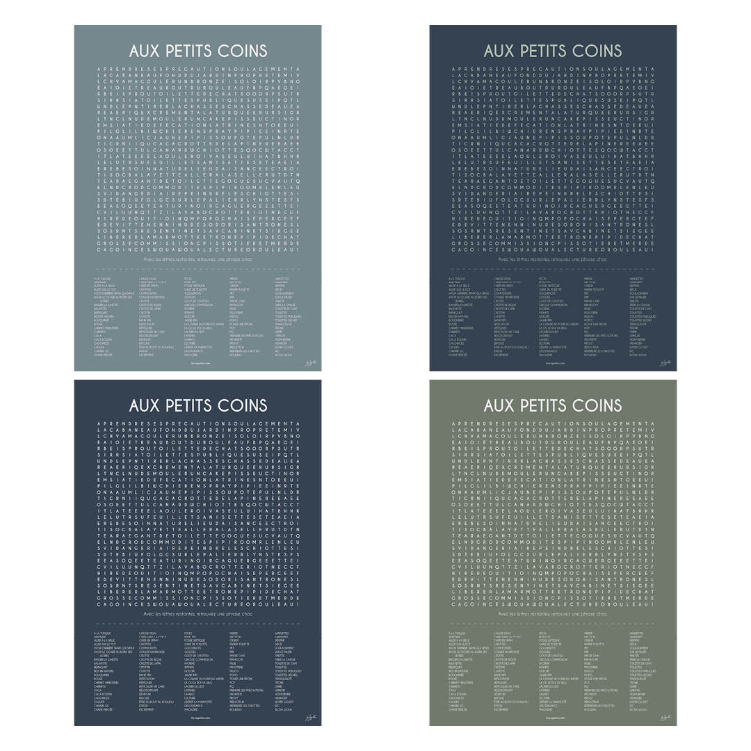 Affiche Aux Petits Coins – décoration murale humoristique pour toilettes.