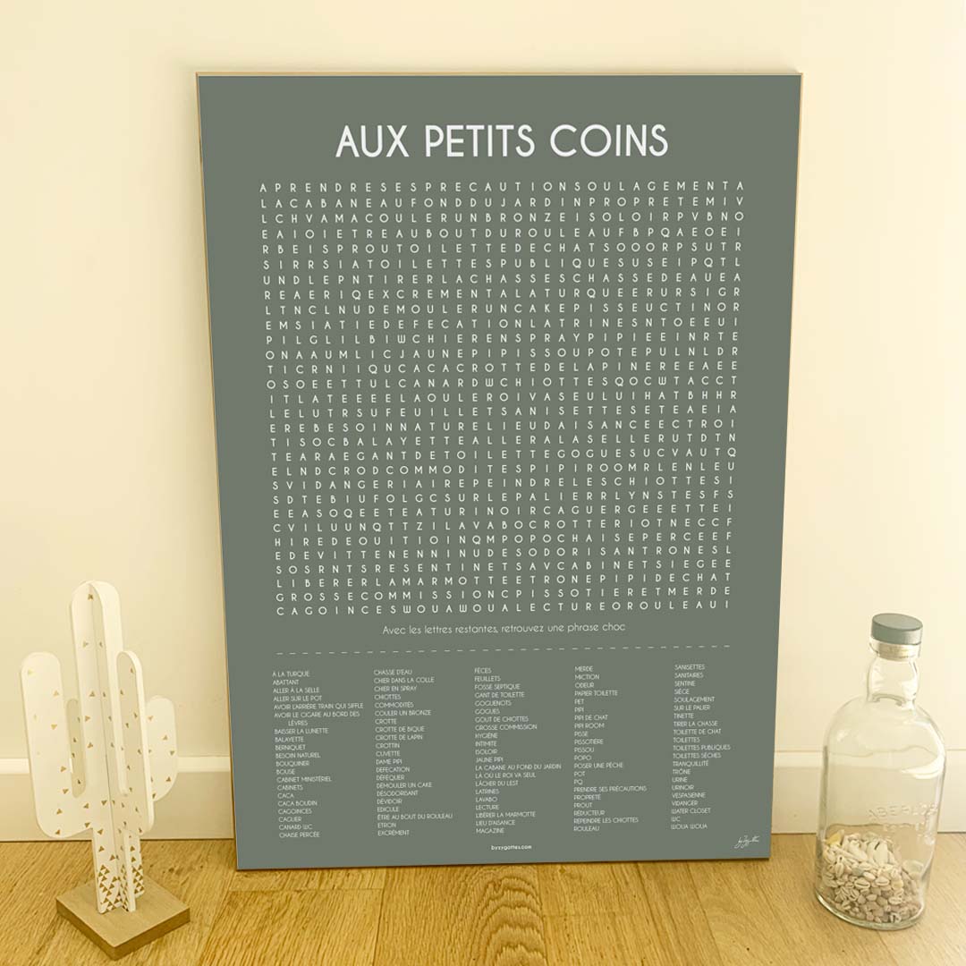 Affiche Aux Petits Coins – décoration murale humoristique pour toilettes.