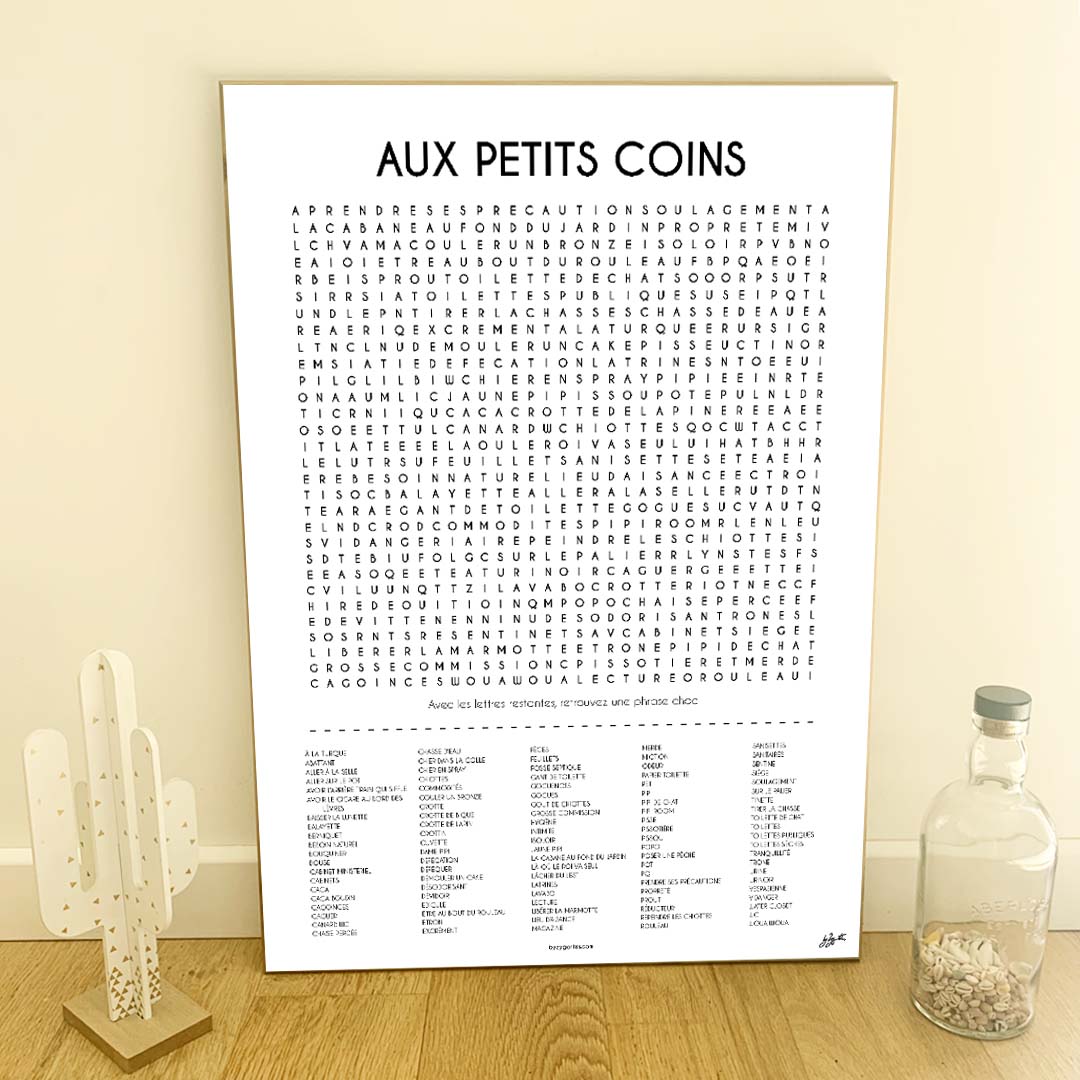 Affiche Aux Petits Coins – décoration murale humoristique pour toilettes.