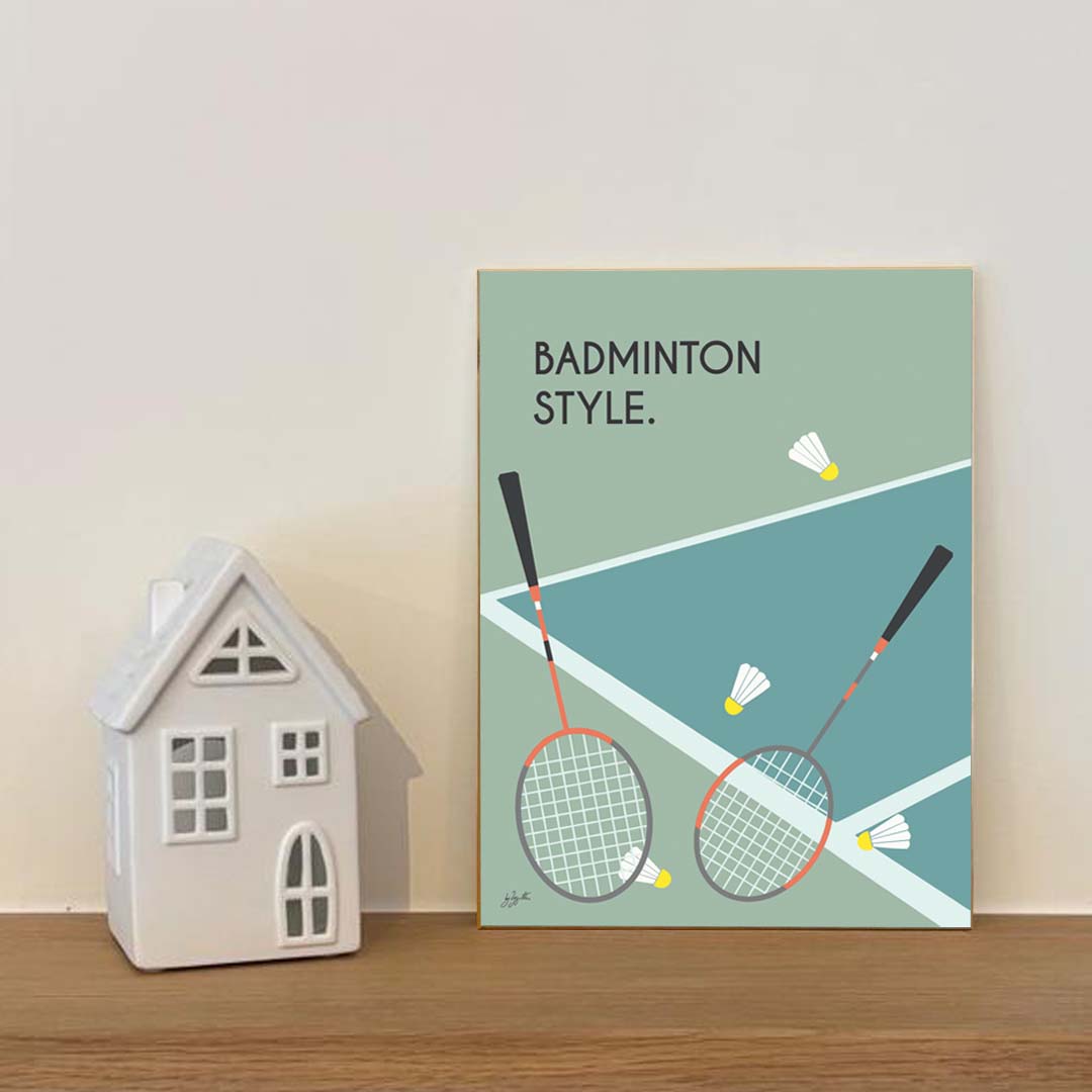 Affiche badminton vintage – décoration murale inspirée du badminton, de la compétition et des sports de raquette.