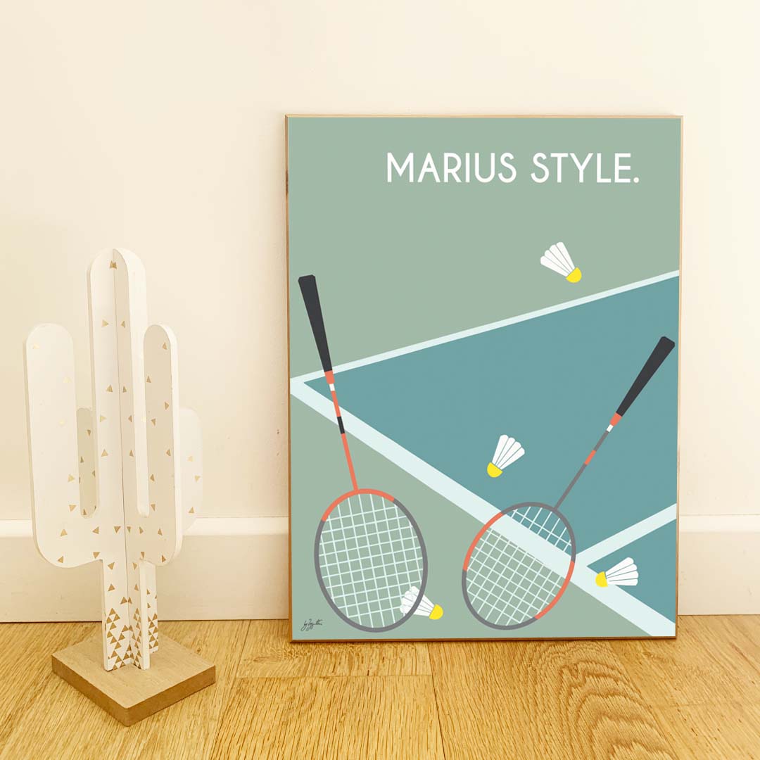 Affiche badminton vintage – décoration murale inspirée du badminton, de la compétition et des sports de raquette.