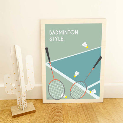 Affiche badminton vintage – décoration murale inspirée du badminton, de la compétition et des sports de raquette.