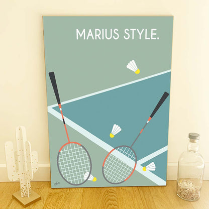 Affiche badminton vintage – décoration murale inspirée du badminton, de la compétition et des sports de raquette.