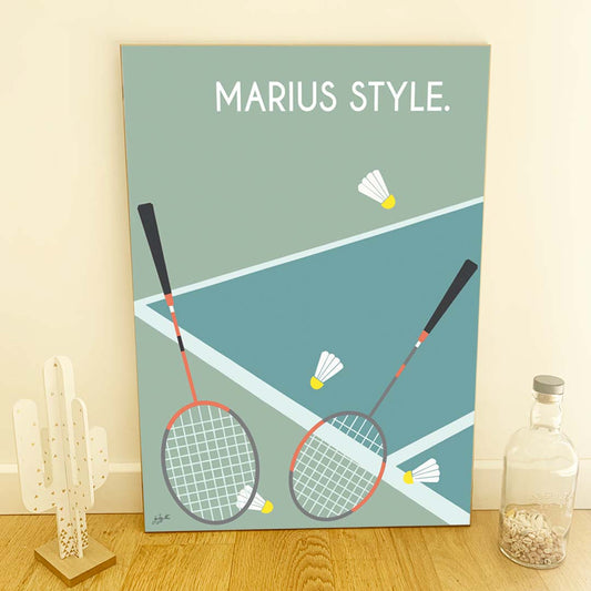 Affiche badminton vintage – décoration murale inspirée du badminton, de la compétition et des sports de raquette.