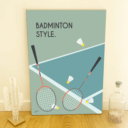 Affiche badminton vintage – décoration murale inspirée du badminton, de la compétition et des sports de raquette.