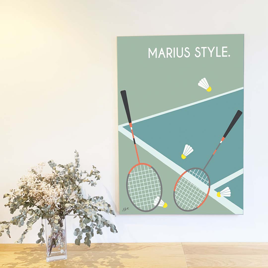Affiche badminton vintage – décoration murale inspirée du badminton, de la compétition et des sports de raquette.