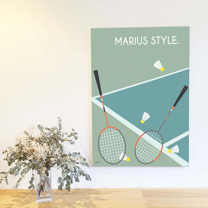 Affiche badminton vintage – décoration murale inspirée du badminton, de la compétition et des sports de raquette.