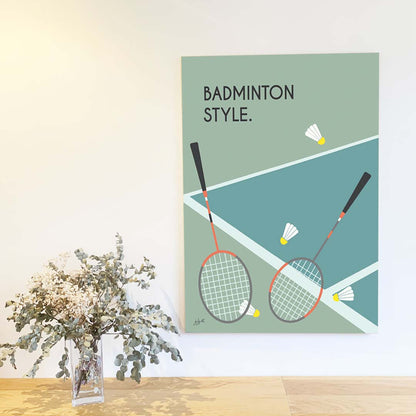 Affiche badminton vintage – décoration murale inspirée du badminton, de la compétition et des sports de raquette.