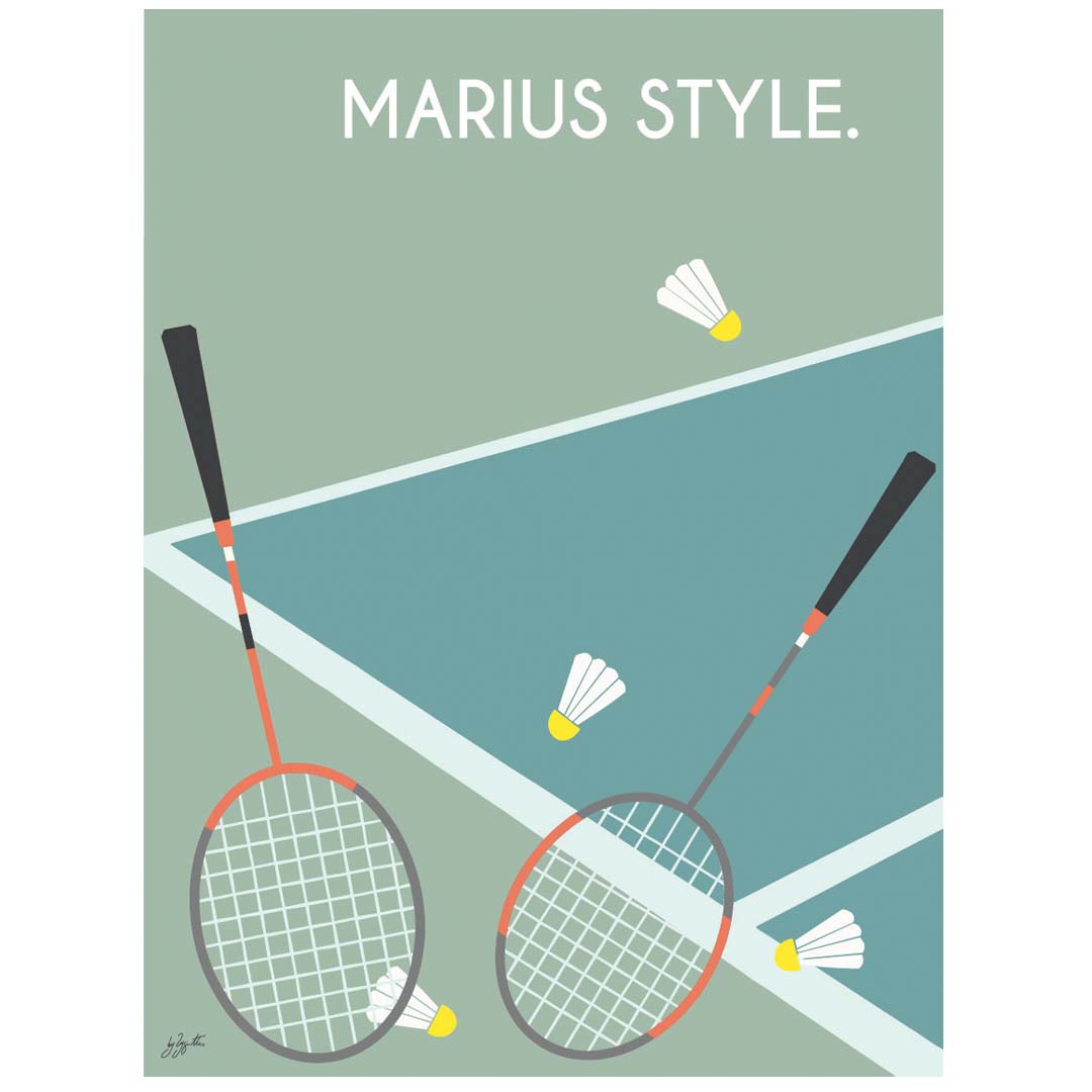 Affiche badminton vintage – décoration murale inspirée du badminton, de la compétition et des sports de raquette.