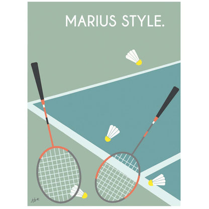 Affiche badminton vintage – décoration murale inspirée du badminton, de la compétition et des sports de raquette.