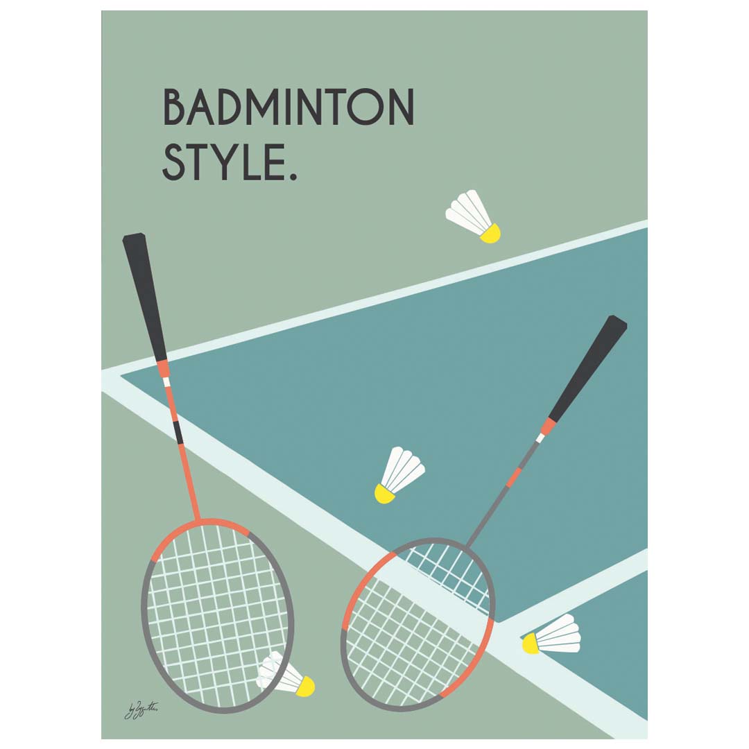 Affiche badminton vintage – décoration murale inspirée du badminton, de la compétition et des sports de raquette.