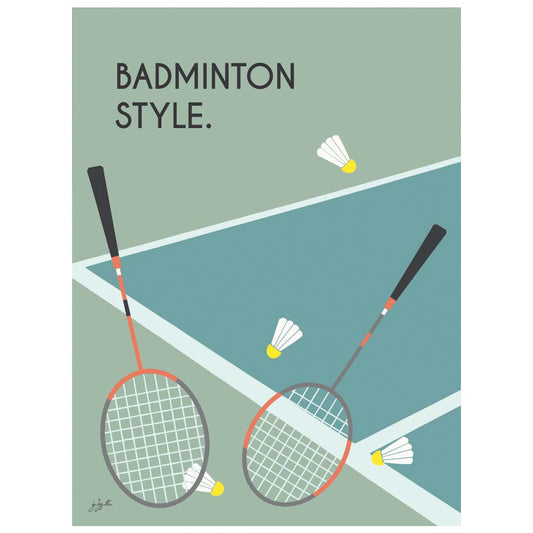 Affiche badminton vintage – décoration murale inspirée du badminton, de la compétition et des sports de raquette.