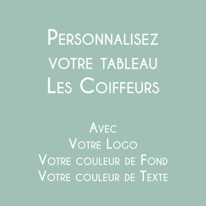 Affiche personnalisée Les Coiffeurs avec logo et couleurs du salon de coiffure.