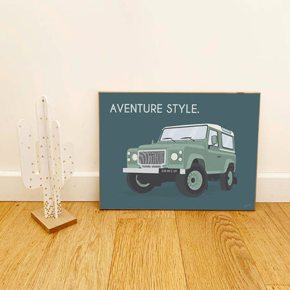Affiche Defender vintage – décoration murale inspirée des voyages, de l’aventure et des grands espaces.