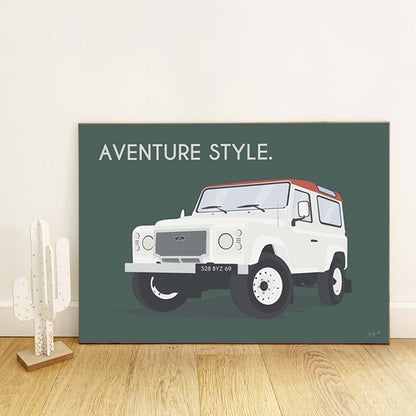 Affiche Defender vintage – décoration murale inspirée des voyages, de l’aventure et des grands espaces.