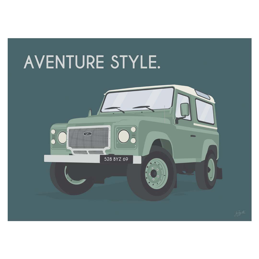 Affiche Defender vintage – décoration murale inspirée des voyages, de l’aventure et des grands espaces.