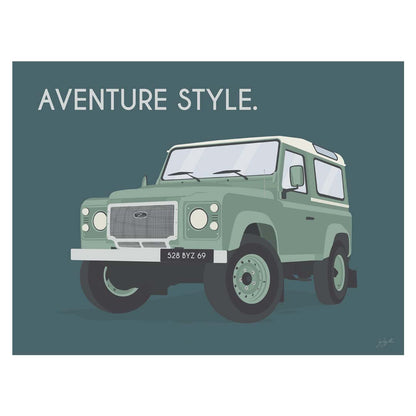 Affiche Defender vintage – décoration murale inspirée des voyages, de l’aventure et des grands espaces.