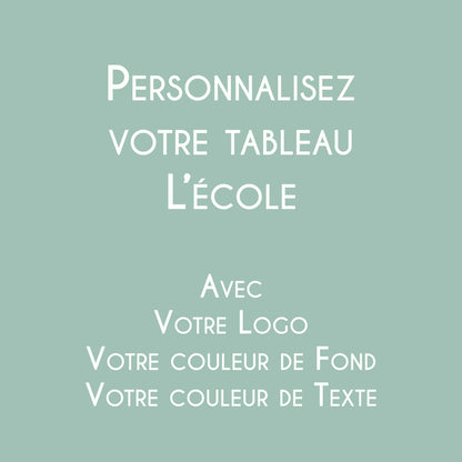 Affiche À l'École personnalisée avec logo et couleurs de l'établissement scolaire, décoration murale éducative fabriquée en France par By Zygottes.