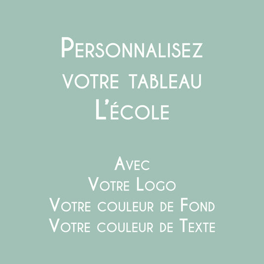 Affiche À l'École personnalisée avec logo et couleurs de l'établissement scolaire, décoration murale éducative fabriquée en France par By Zygottes.