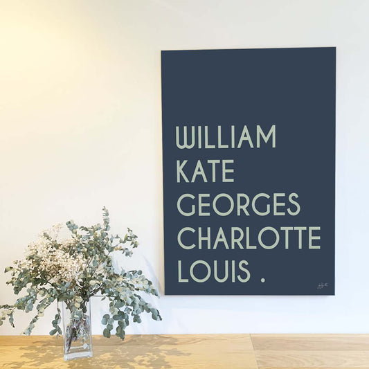 Affiche Famille personnalisée avec noms de famille, décoration murale moderne fabriquée en France.