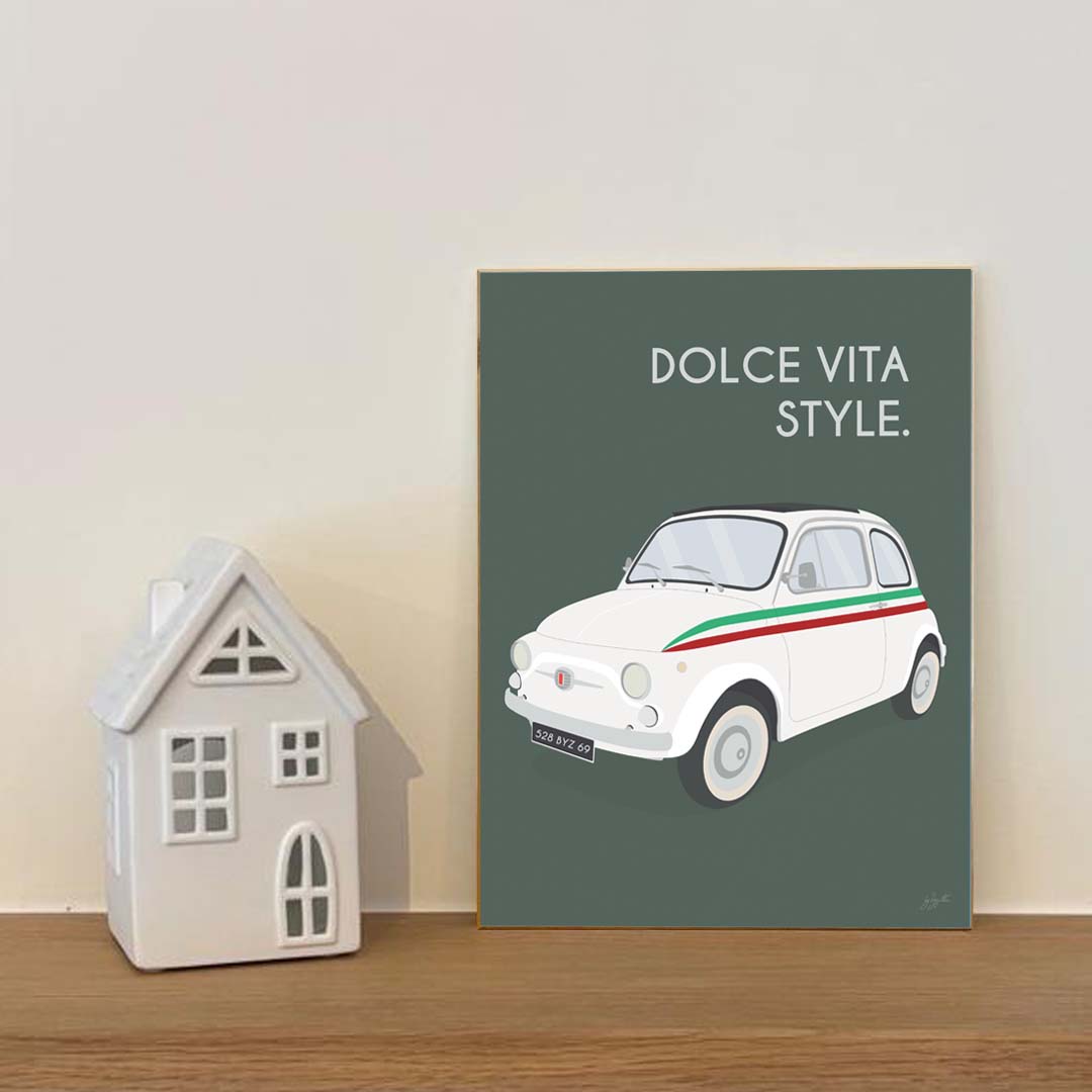 Affiche Fiat Italie – décoration murale inspirée de la Fiat vintage et de l’art de vivre italien.