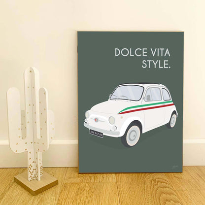 Affiche Fiat Italie – décoration murale inspirée de la Fiat vintage et de l’art de vivre italien.