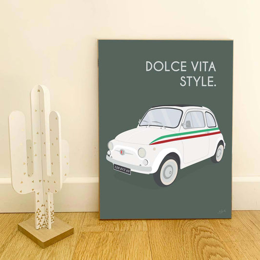 Affiche Fiat Italie – décoration murale inspirée de la Fiat vintage et de l’art de vivre italien.