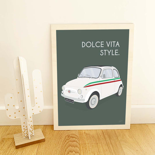Affiche Fiat Italie – décoration murale inspirée de la Fiat vintage et de l’art de vivre italien.