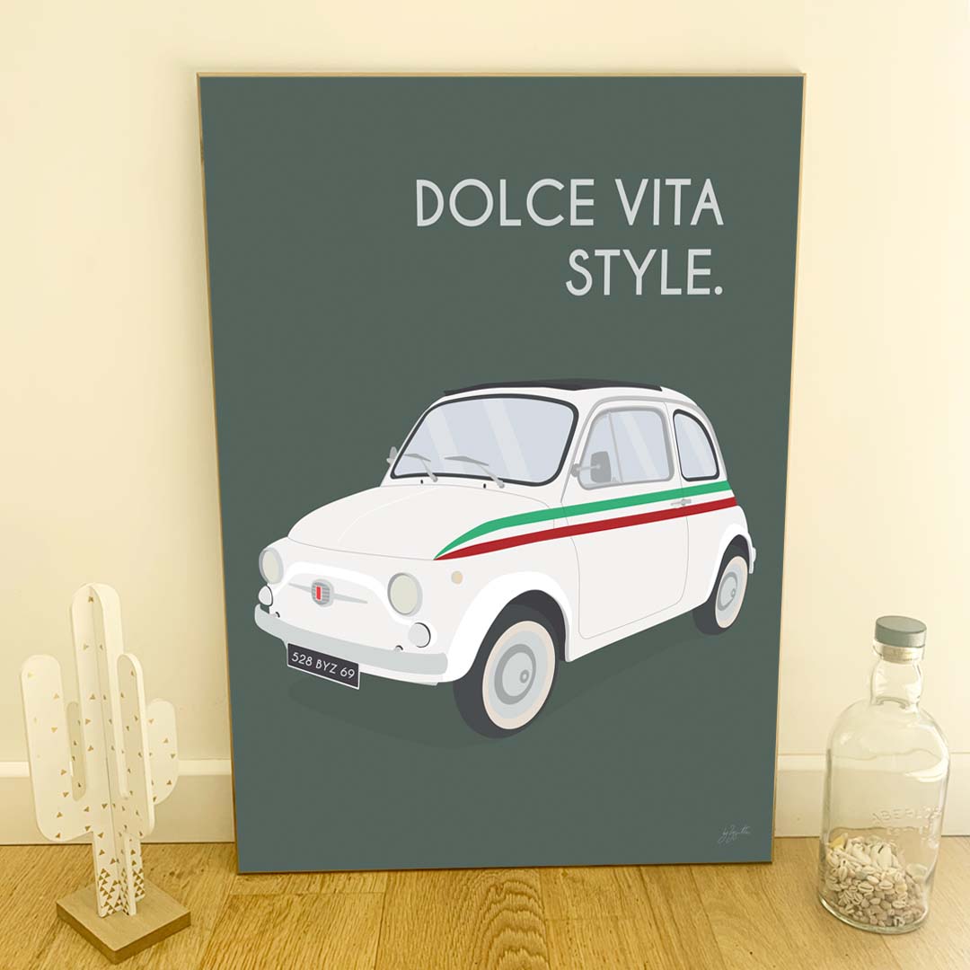 Affiche Fiat Italie – décoration murale inspirée de la Fiat vintage et de l’art de vivre italien.