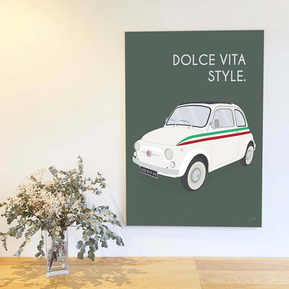 Affiche Fiat Italie – décoration murale inspirée de la Fiat vintage et de l’art de vivre italien.