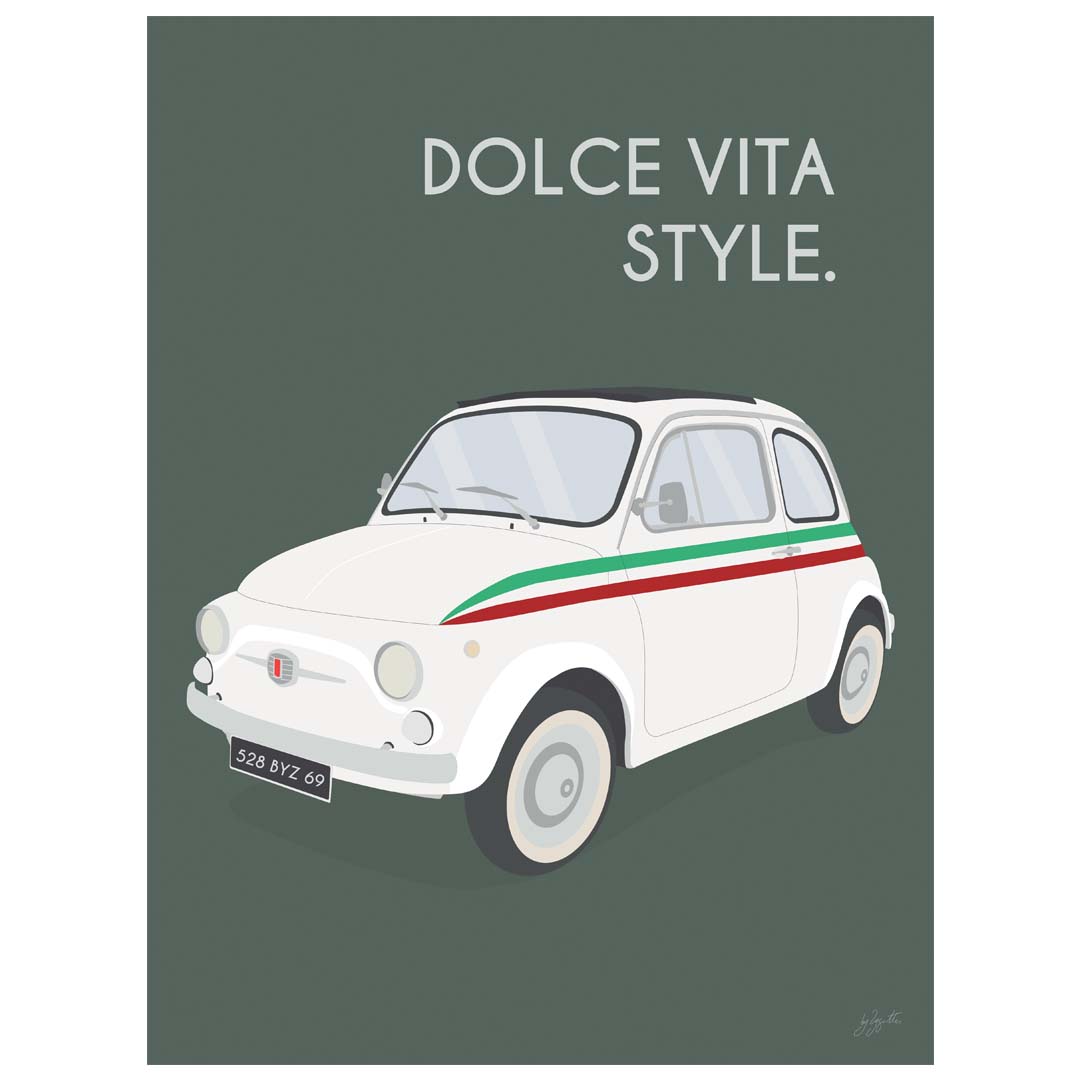Affiche Fiat Italie – décoration murale inspirée de la Fiat vintage et de l’art de vivre italien.