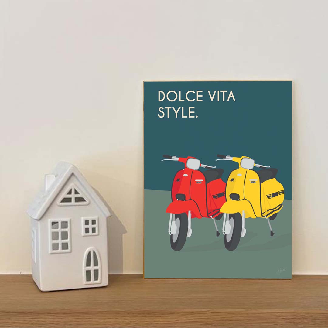 Affiche Lambretta vintage – décoration murale inspirée du scooter italien et de la Dolce Vita.