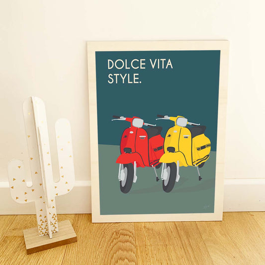 Affiche Lambretta vintage – décoration murale inspirée du scooter italien et de la Dolce Vita.