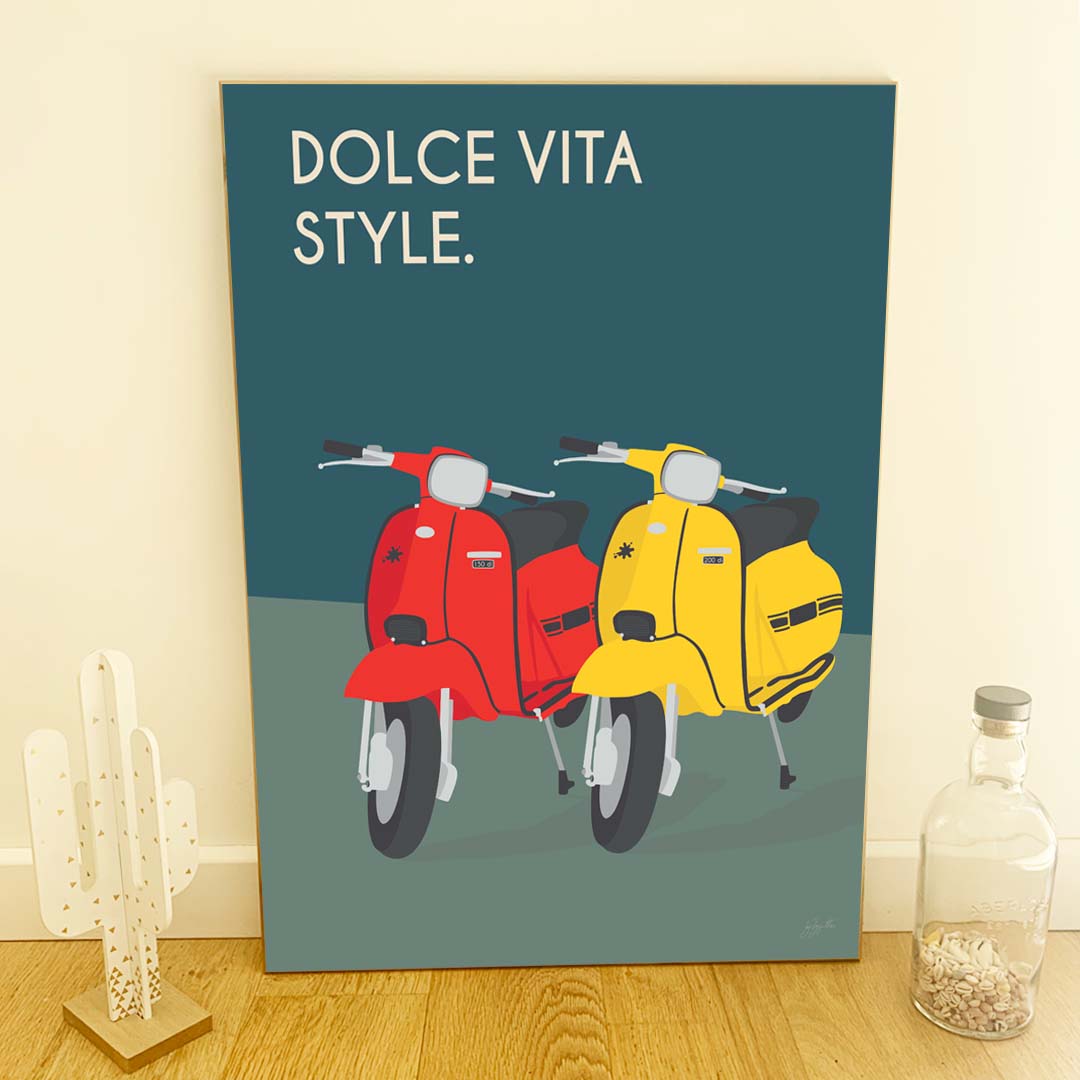 Affiche Lambretta vintage – décoration murale inspirée du scooter italien et de la Dolce Vita.