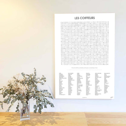 Affiche Les Coiffeurs collection Les Mots Font Le Job pour salon de coiffure.
