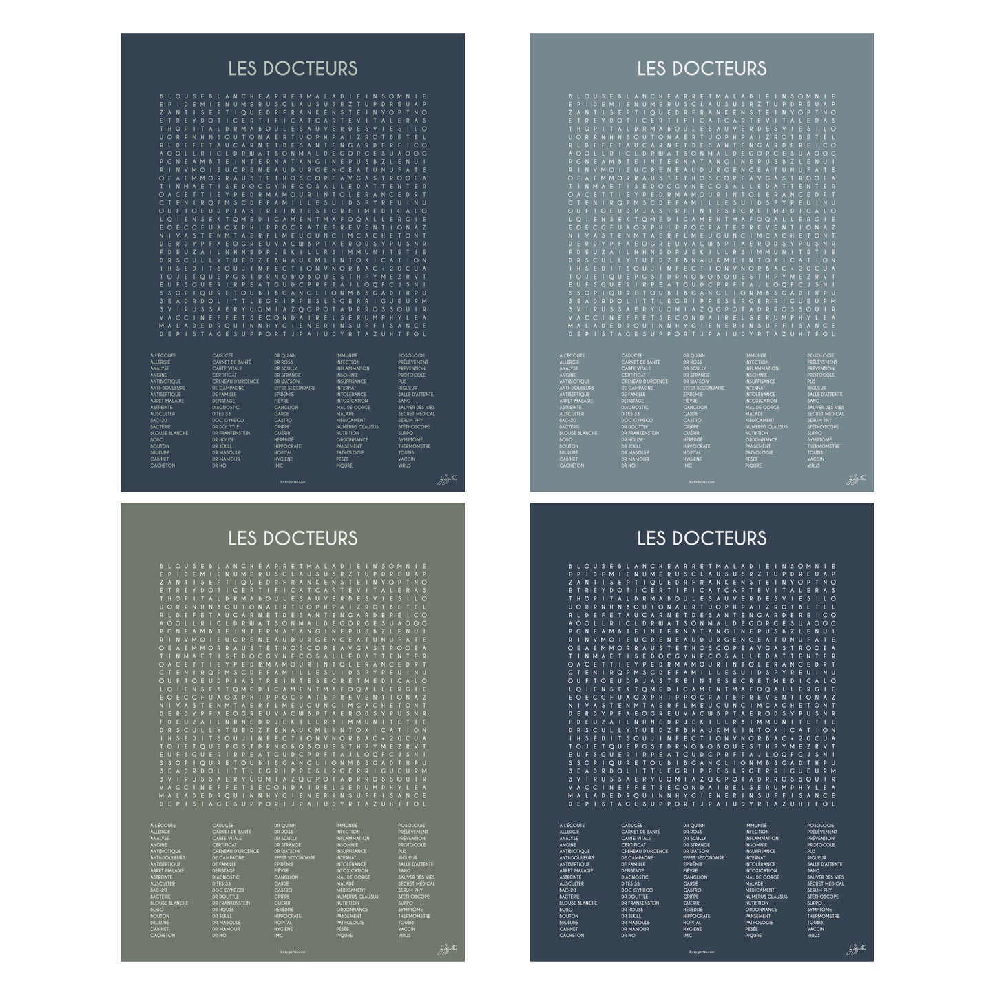 Affiche Les Docteurs de la collection Les Mots Font Le Job, décoration murale pour cabinet médical fabriquée en France