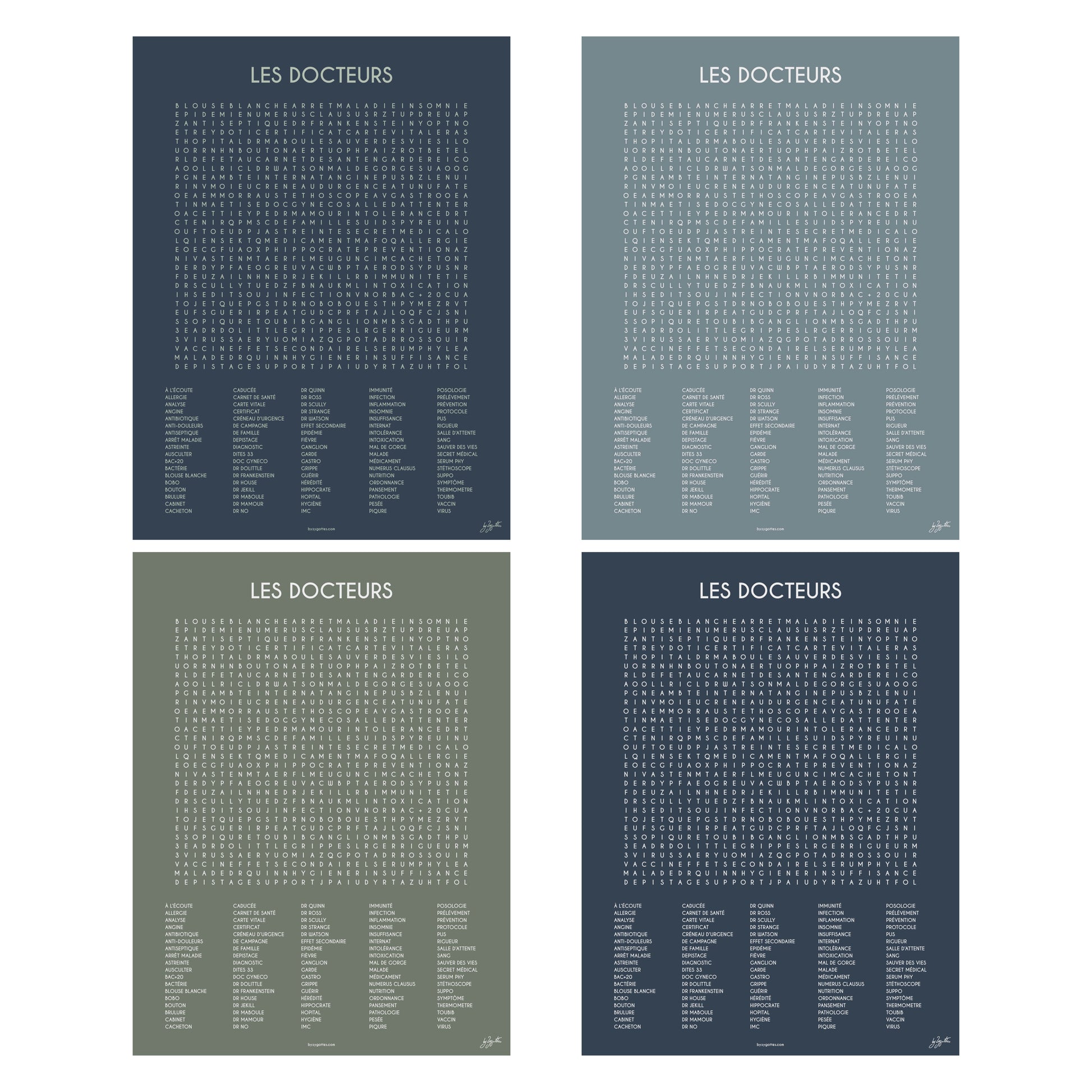 Affiche Les Docteurs de la collection Les Mots Font Le Job, décoration murale pour cabinet médical fabriquée en France